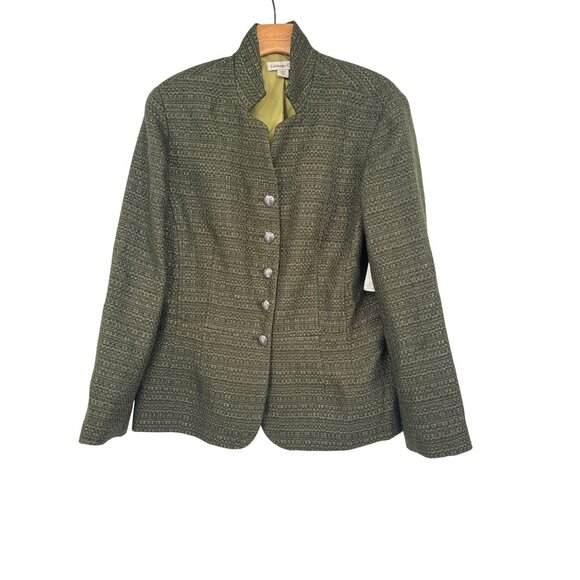 Coldwater Creek Green Textured Blazer Womens Size 16 crest Button Wool Blend new - Picture 1 of 5
